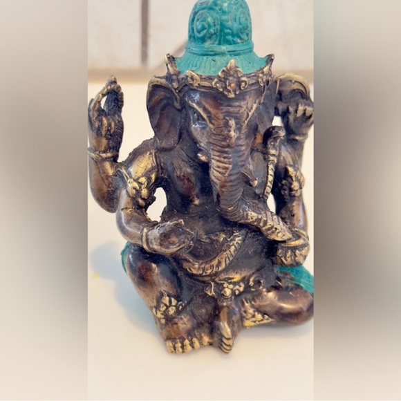 ⚜️Heavy Bronze Buddha Elephant God Ganesha - Turquoise Teal Accents - 5.5” tall! - Picture 12 of 12